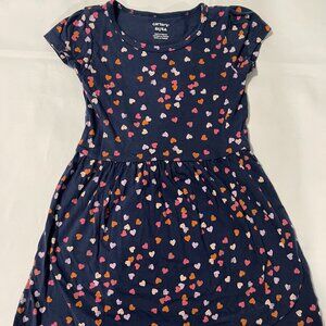 CARTERS Navy Blue Pink Hearts Short Sleeved Tulle Dress Girls Size 4T/4A
